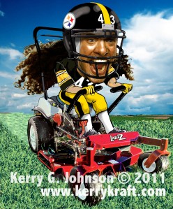 Troy Polamalu caricature by Kerry G. Johnson